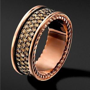 David Yurman Streamline Three Row Band Ring Rose Gold W/ Pave Cognac Diamonds
